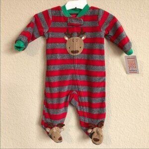 Carter’s Reindeer Fleece Sleep N Play Romper NWT
